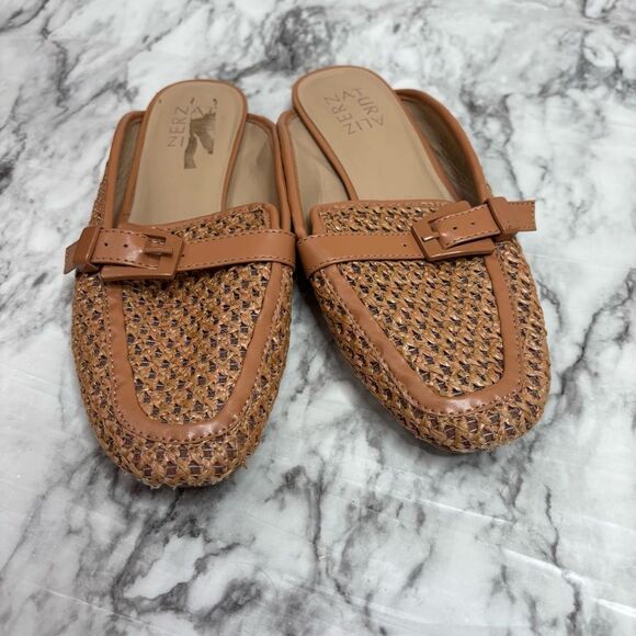 Naturalizer Kayden Mules slip on Womens 6.5 Brown Straw Fabric Low Block Heel - Picture 2 of 4